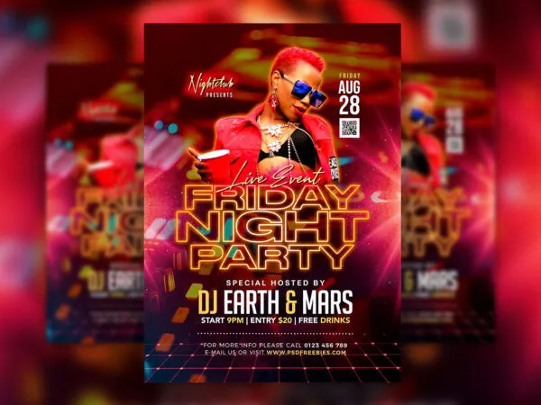 Glitter Friday Night Music Party Flyer Template 1