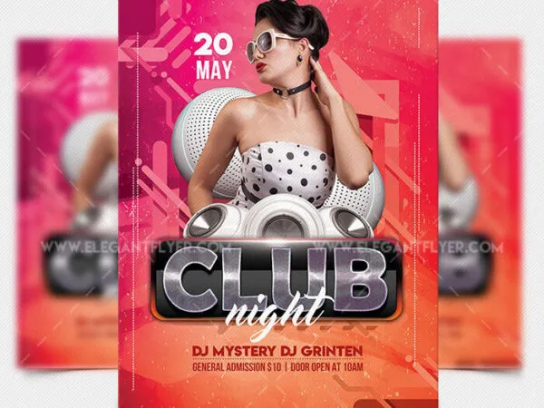 Glitter Futuristic Club Night Party Flyer Template 1