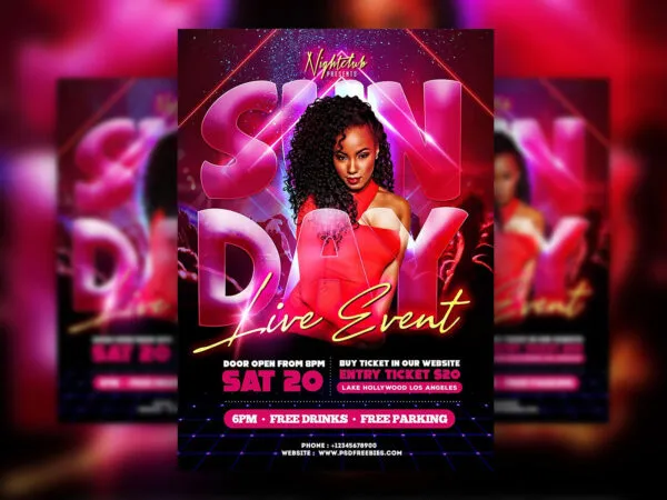 Glitter Futuristic Sunday Event Party Flyer Template 1