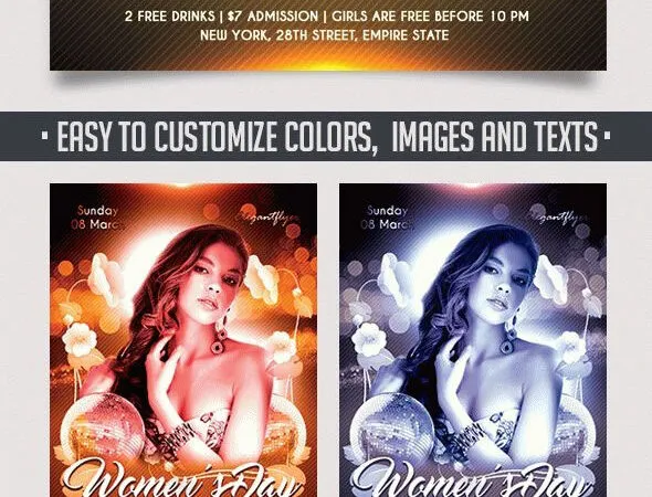Glitter Gradient Womens Day Flyer and Facebook Cover Template 1