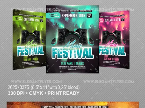 Glitter Hipster Music Festival Flyer Template 1