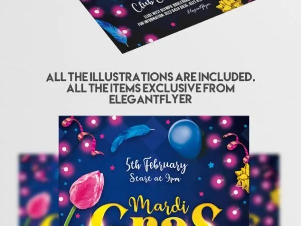 Glitter Illustrated Mardi Gras Flyer Template 1