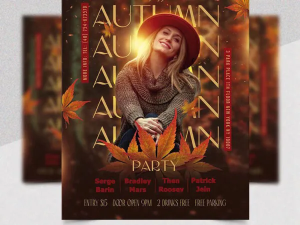 Glitter Illustrative Autumn Party Flyer Template 1