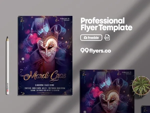 Glitter Mardi Gras Carnival Night Flyer Template 1