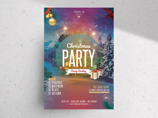 Glitter Merry Christmas Party Flyer Template 1