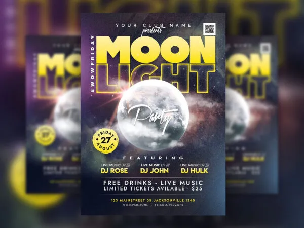 Glitter Moon Light Night Party Flyer Template 1