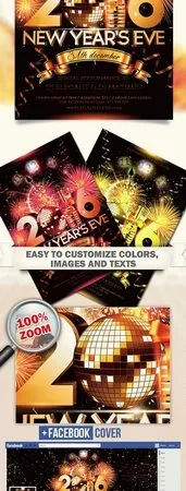 Glitter New Years Eve Flyer and Facebook Cover Template 1