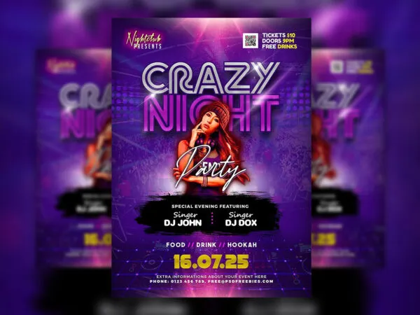 Glitter Purple Nightclub Party Flyer Template 1