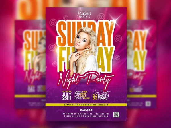Glitter Purple Sunday Nightclub Party Flyer Template 1