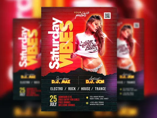 Glitter Saturday Vibes Party Flyer Template 1