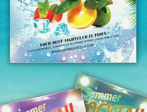 Glitter Tropical Cocktails Party Flyer Template 1