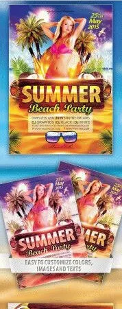Glitter Tropical Summer Beach Party Flyer Template 1