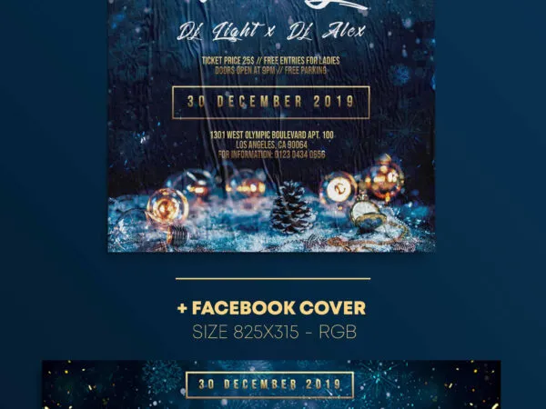 Glitter Xmas Party Flyer and Facebook Cover Template 1
