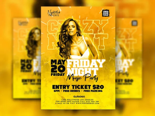 Glitter Yellow Friday Night Party Flyer Template 1