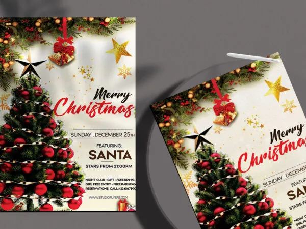 Glittering Festive Christmas Eve Party Flyer Template 1