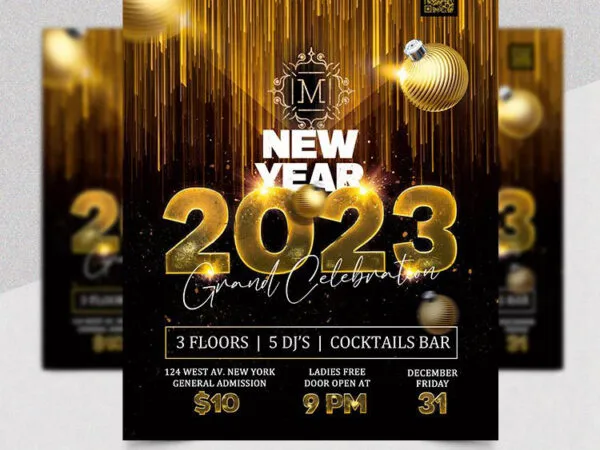 Glittery Gold New Year Flyer Template 1