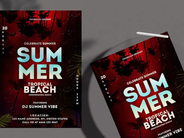 Glittery Tropical Summer Night Flyer Template 1
