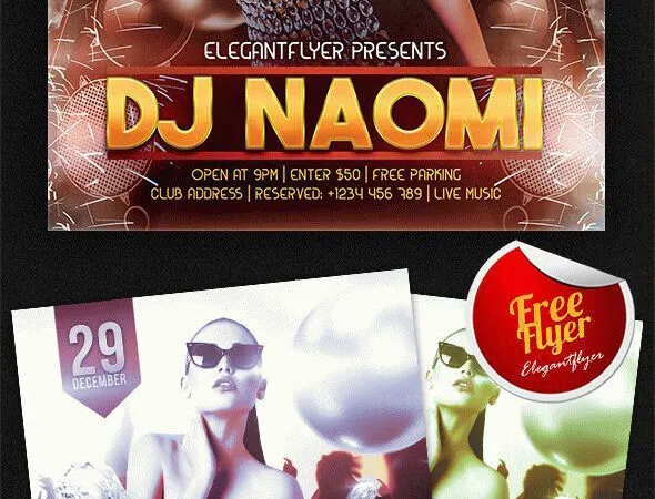 Glitzy Modern DJ Music Event Flyer Along with Facebook Cover Templates 1