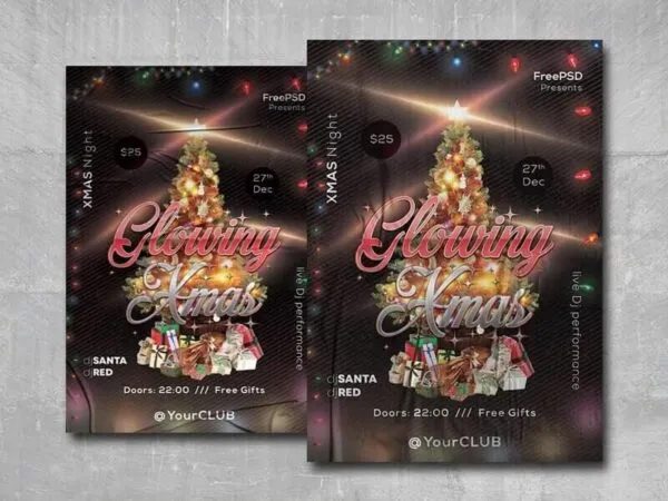 Glowing Christmas Flyer Template Featuring Christmas Tree 1
