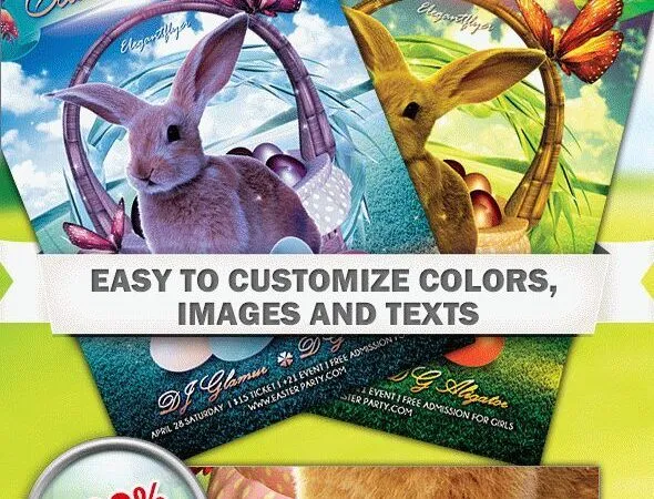 Glowy Egg Basket Easter Party Flyer and Facebook Cover Template 1