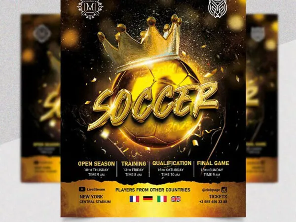Gold Crowned Soccer Flyer Template 1