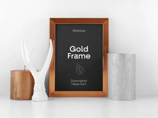 Gold Frame Mockup in Decorative Setting 1