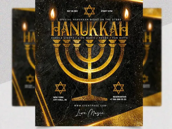 Gold and Black Hanukkah Flyer Template 1