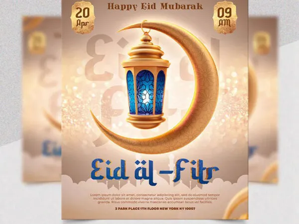 Gold and Blue Eid Al Fitr Flyer Template 1