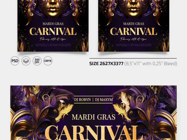 Gold and Purple Mardi Gras Flyer Facebook Cover Template 1
