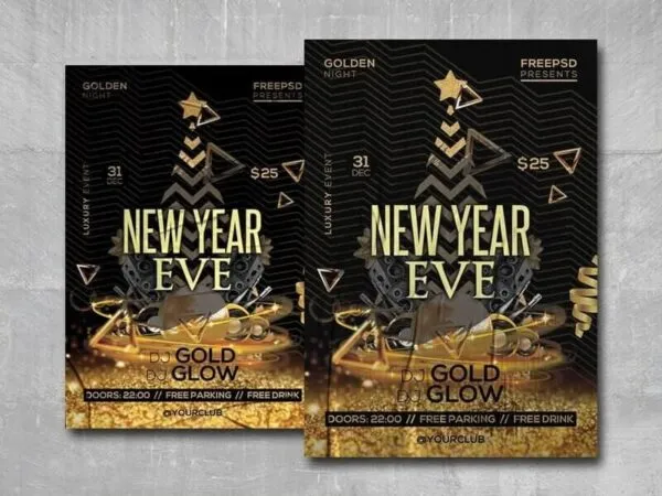Golden Abstract New Years Eve Party Flyer Template 1