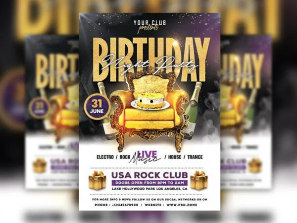 Golden Birthday Party Flyer Template 1