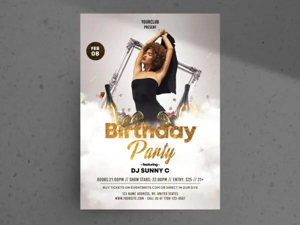 Golden Cloudy Postmodern Night Party Flyer Template 1