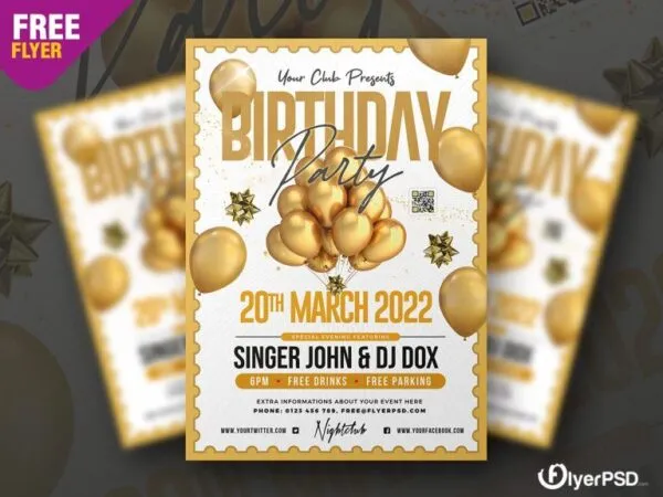 Golden Festive Birthday Party Flyer Template 1