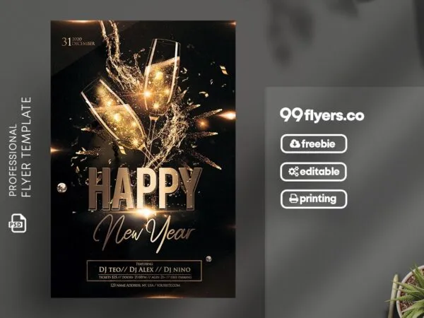 Golden Festive New Years Eve Party Flyer Template 1