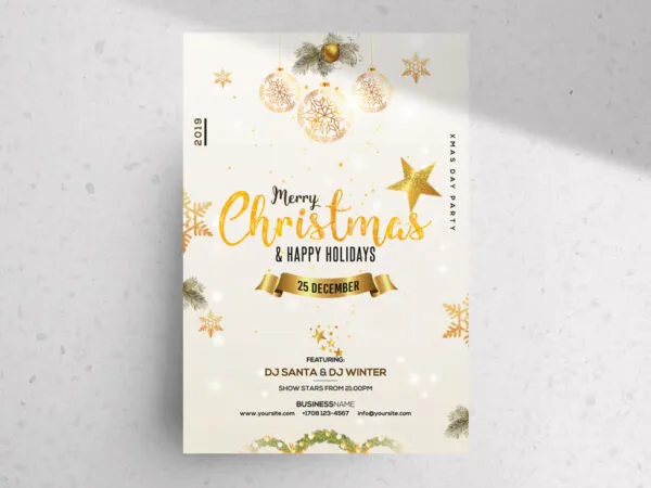 Golden Glittering Festive Christmas Eve Party Flyer Template 1