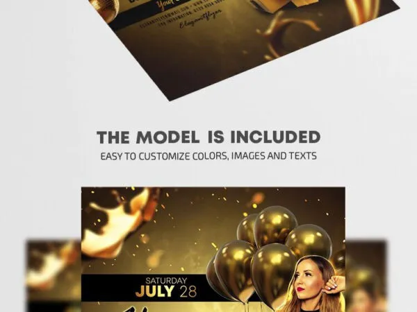 Golden Luxury Birthday Party Flyer Template 1