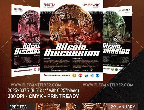Golden Modern Cryptocurrency Bitcoin Flyer and Facebook Cover Templates 1