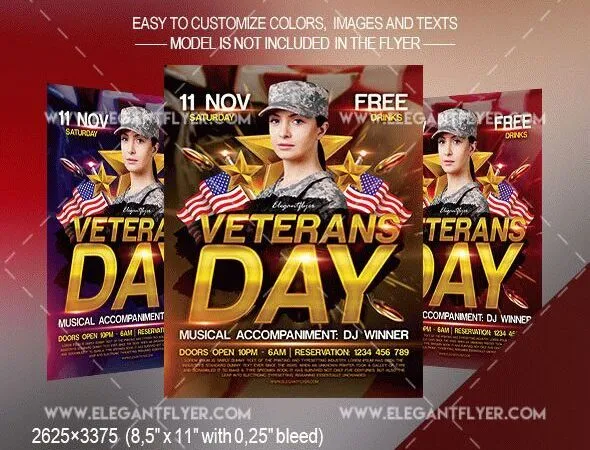 Golden Reflective Modern Veterans Day Flyer and Facebook Cover Templates 1