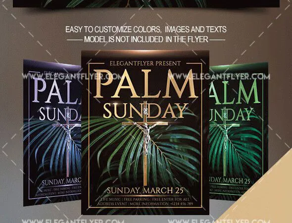Golden Thematic Palm Sunday Flyer Along with Facebook Cover Templates 1