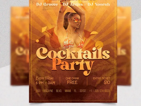 Golden and Attractive Cocktails Party Flyer Template 1