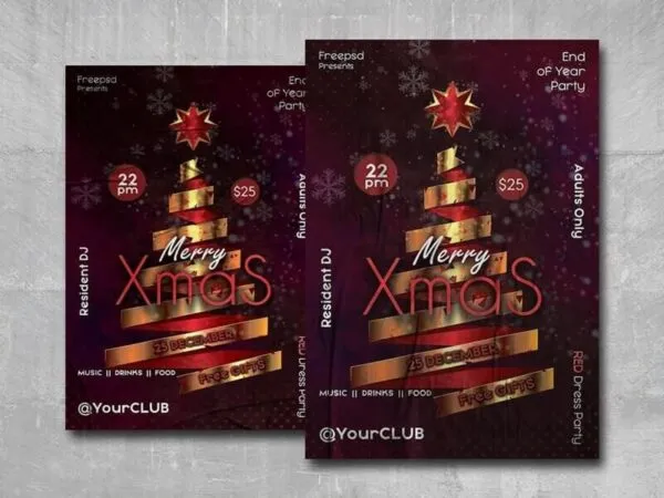 Golden and Red Xmas Party Flyer Template 1