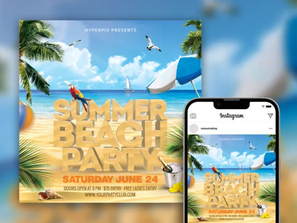 Gorgeous Topical Summer Beach Party Instagram Post Template 1