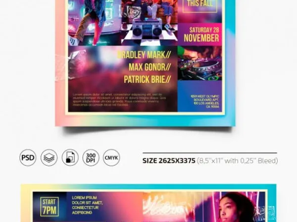 Gradient Border Club Party Flyer and Facebook Cover Template 1