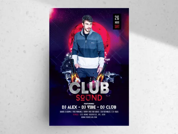 Gradient Glitter Sound Club Party Flyer Template 1