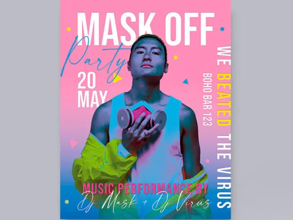 Gradient Mask off Music Party Facebook Cover and Flyer Template 1