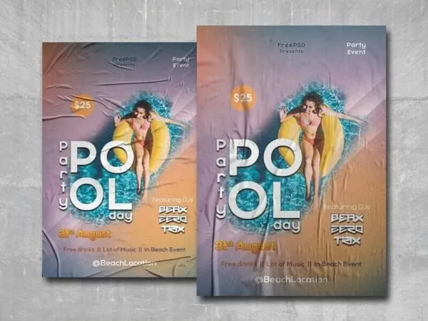 Gradient Pool Party Day Flyer Template 1