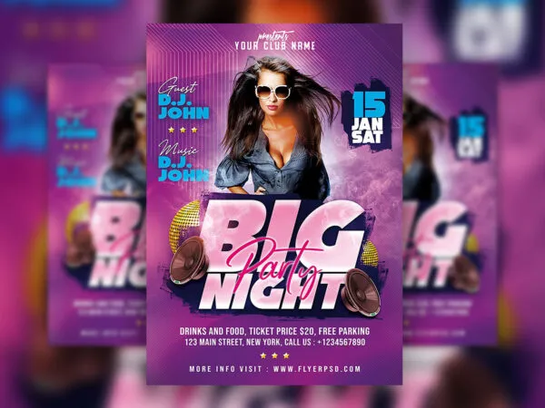 Gradient Purple Night Club Party Flyer Template 1