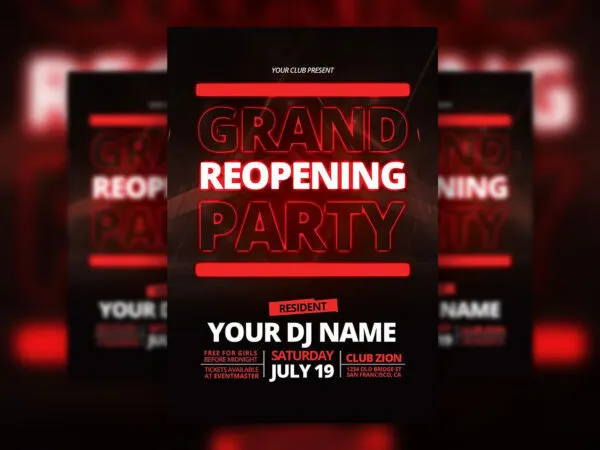 Grand Opening Party Flyer Template with a Dark Theme 1