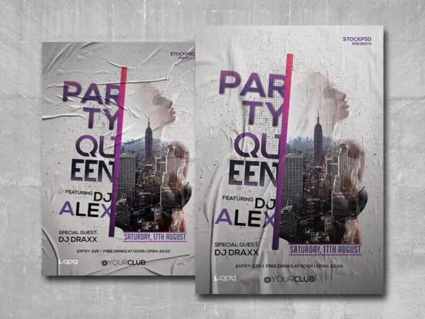 Gray Purple Urban Night Party Flyer Template 1