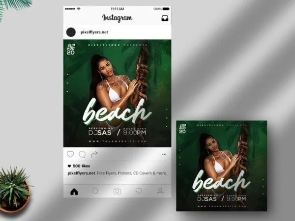 Green Beach Tropical Party Instagram Post Template 1